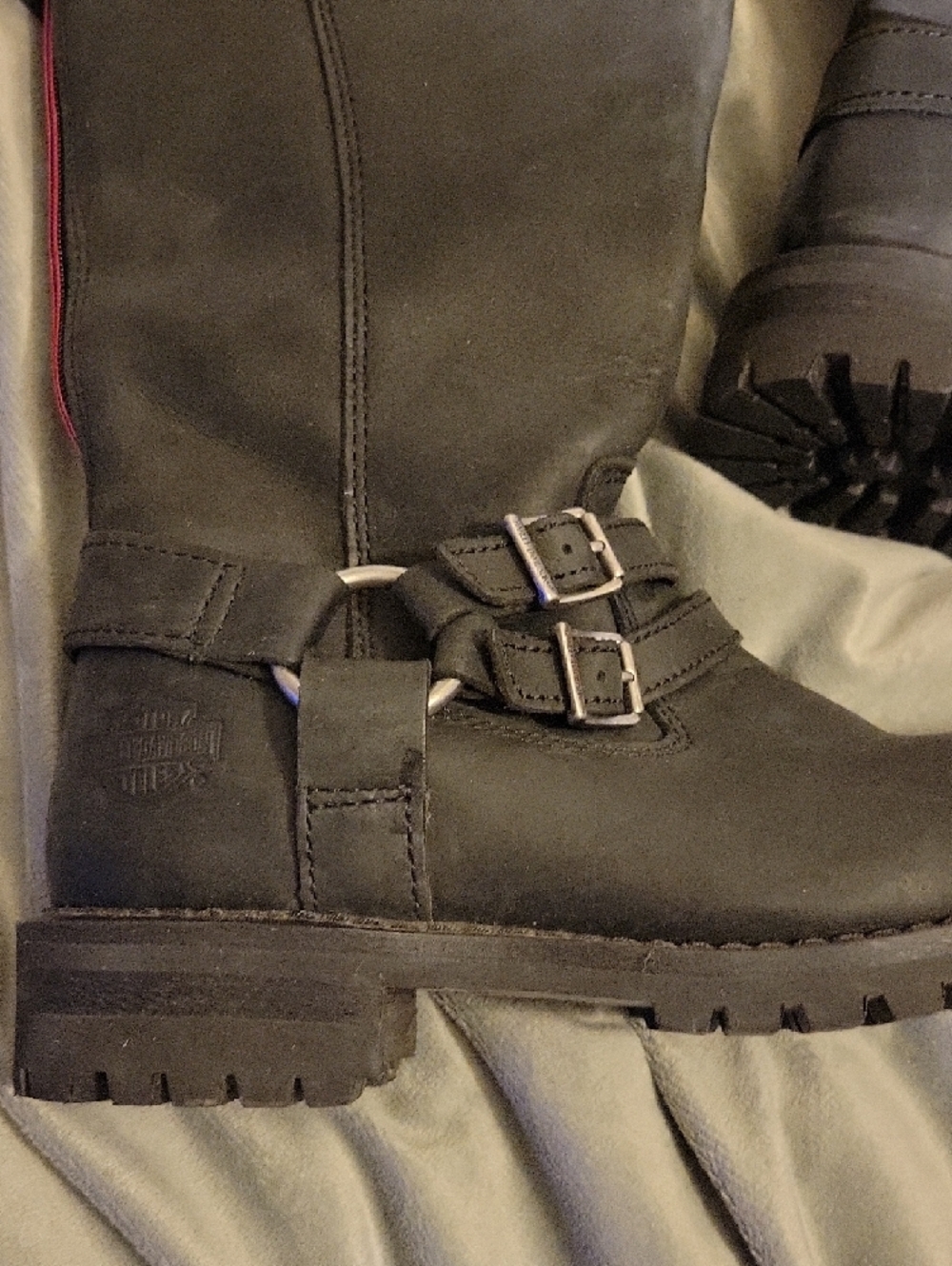 Harley-Davidson Black Leather Combat Moto Boots with Red Trim - Picture 6 of 10